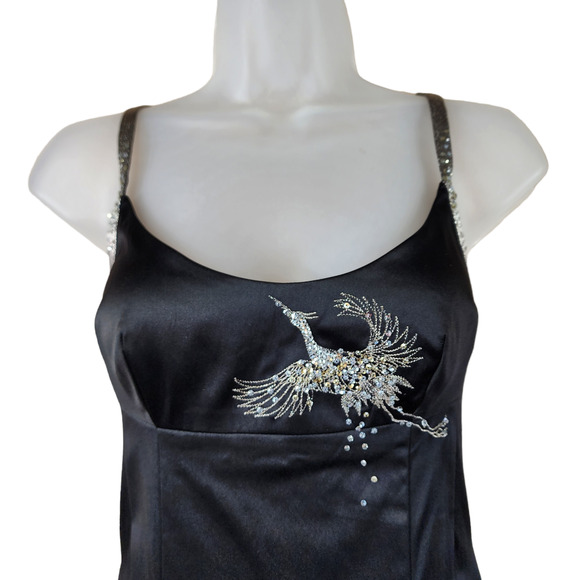 Julian Joyce 2 Cocktail Dress Women Slip Black Silver Sequin Cranes‎ LBD Vtg - Picture 7 of 14